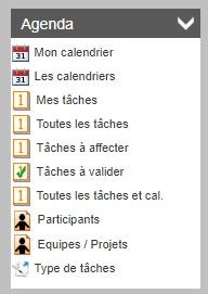 Menu du module Agenda du logiciel de gestion pour organisme de formation élaboré par D-CISIF