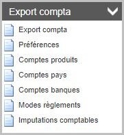Menu du module Export Compta du logiciel de gestion pour organisme de formation élaboré par D-CISIF