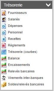 Menu du module Trésorerie du logiciel de gestion pour organisme de formation élaboré par D-CISIF