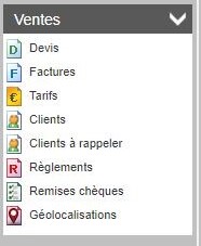 Menu du module Ventes du logiciel de gestion pour organisme de formation élaboré par D-CISIF