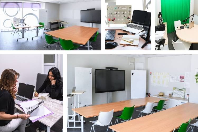 Locaux disponibles pour le CQP Gestionnaire de dispositifs de formation: salle de formation modulable, poste de travail équipé, espace d'entretien individuel